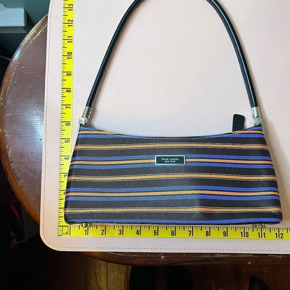 Vintage Kate Spade New York Shoulder Purse Bag Multiple Fall Color Striped Great - Picture 10 of 16